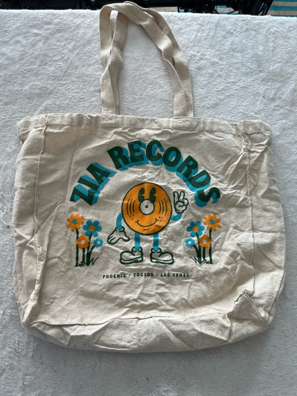 Zia Records Music Store Canvas Tote Reusable Small Grocery Bag Graphic Logo Used